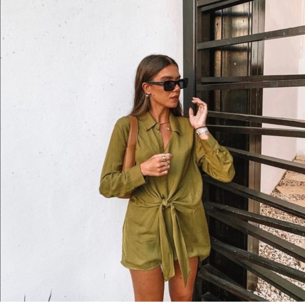 Zara blouse with front knot olive green
